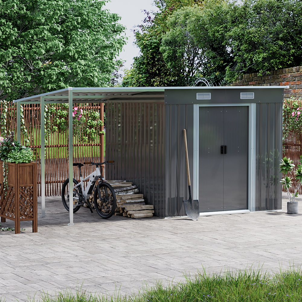 Heavy Duty Outdoor Metal Storage Shed With Log Rack Weather-resistant Garden Tool & Firewood Organizer