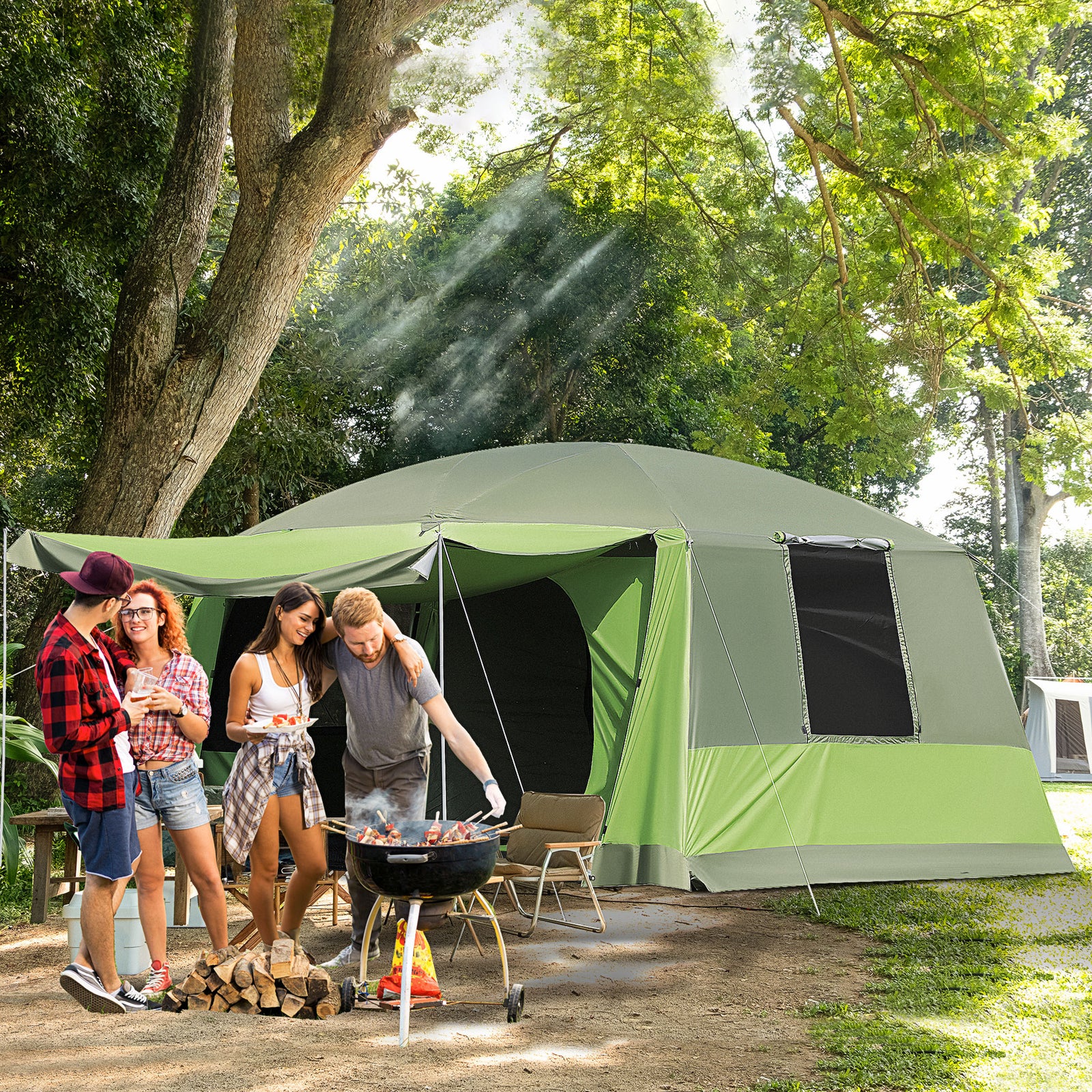 Two Room Dome Tent Camping Shelter W/ Porch And Portable Bag