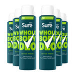 Men Whole Body Deodorant Spray Active Fresh W/ 72h Odour Control 150ml, 6pk | Set of 6