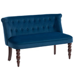 Velvet-feel Two-seat Lounger Sofa With Wood Frame | Blue