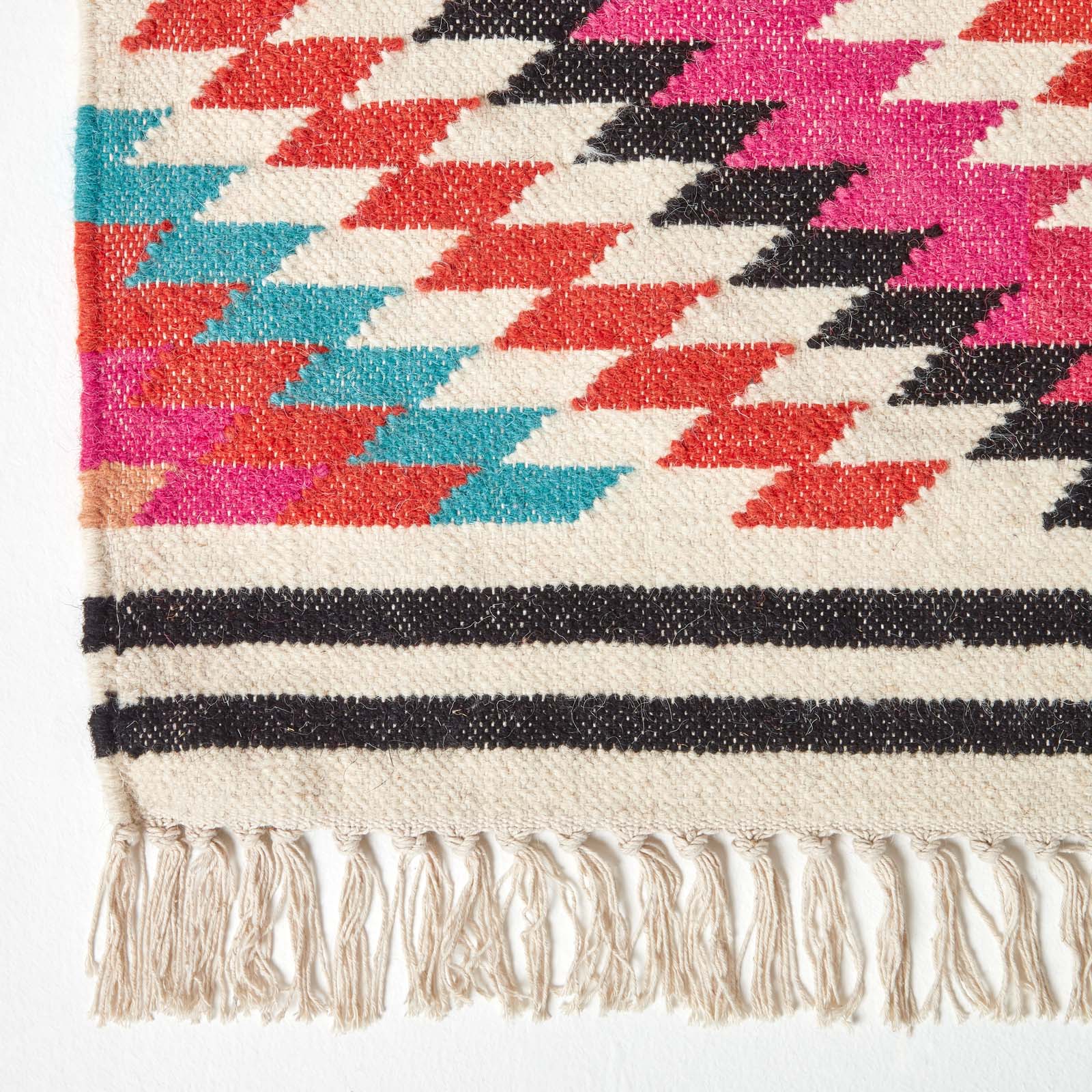 Manila Handwoven Diamond Kilim Wool Rug | 120cm x 180cm | Orange & Black