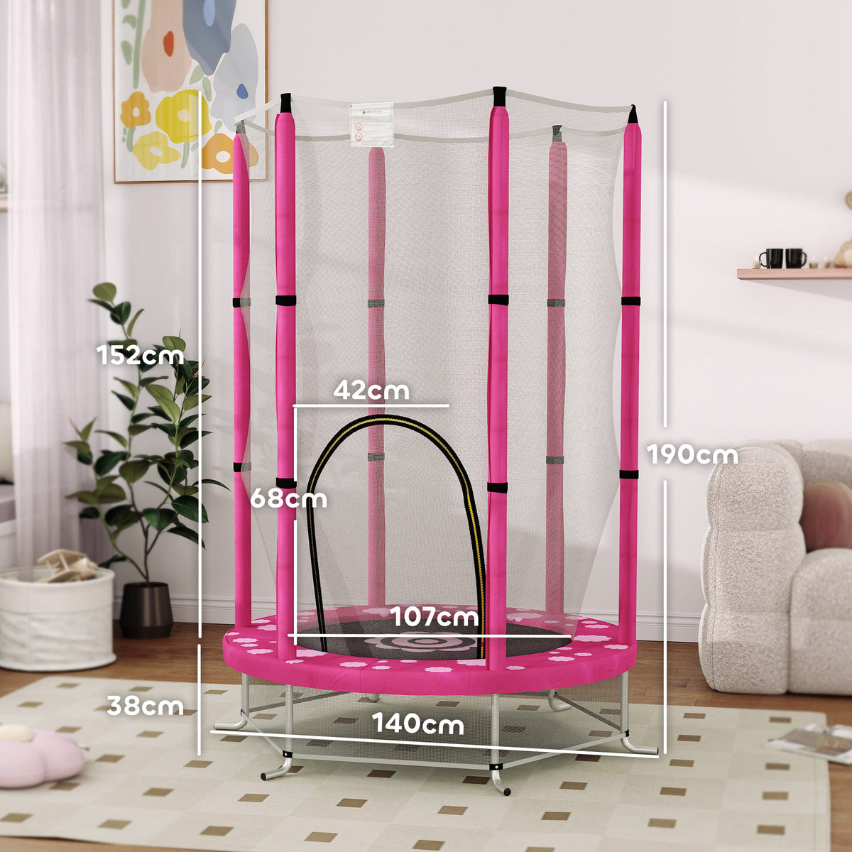 4.6ft Kids Trampoline W/ Safety Enclosure Net, For Indoor Outdoor | Pink