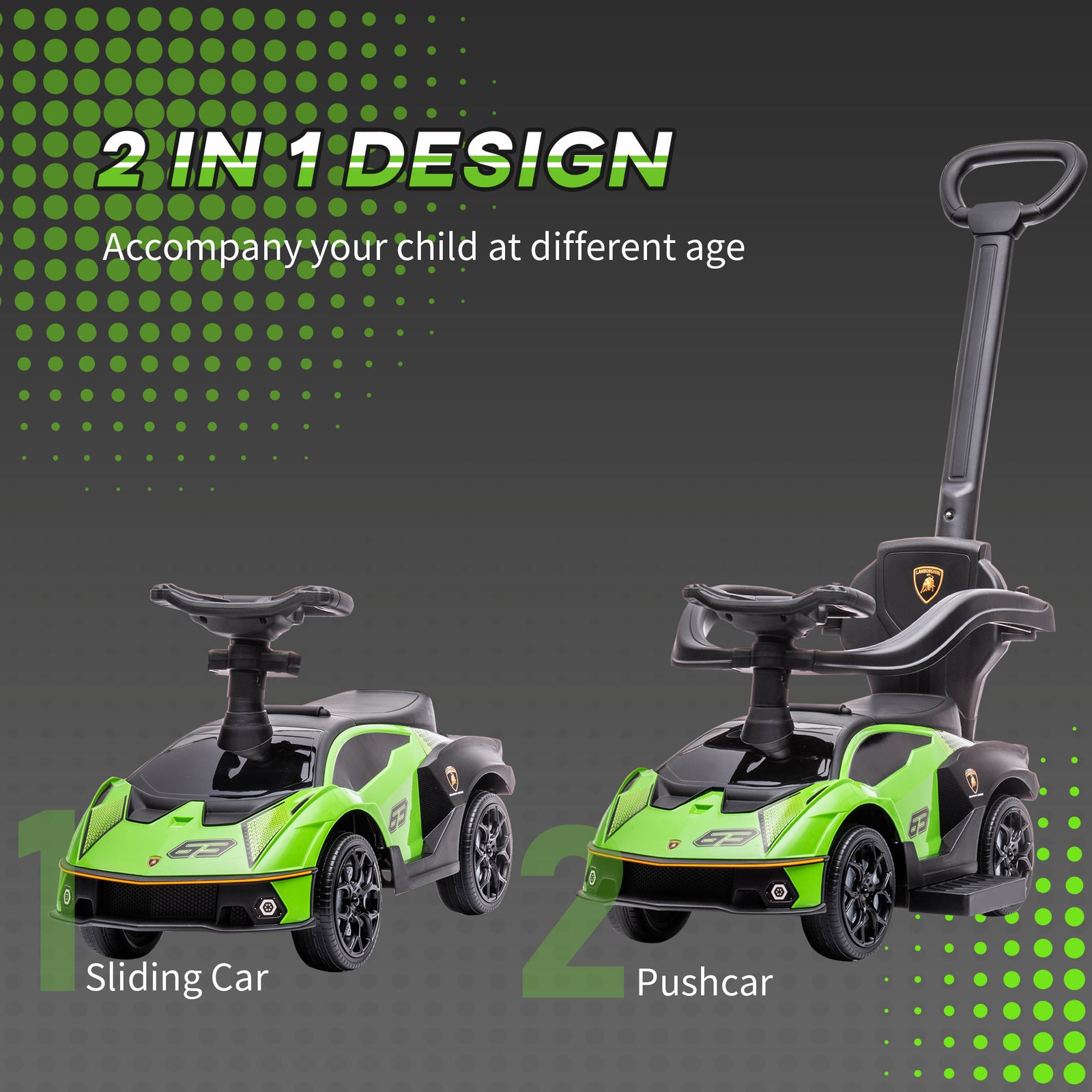 Lamborghini 2 In 1 Baby Ride On Push Car Toddler Push Along Car | Green