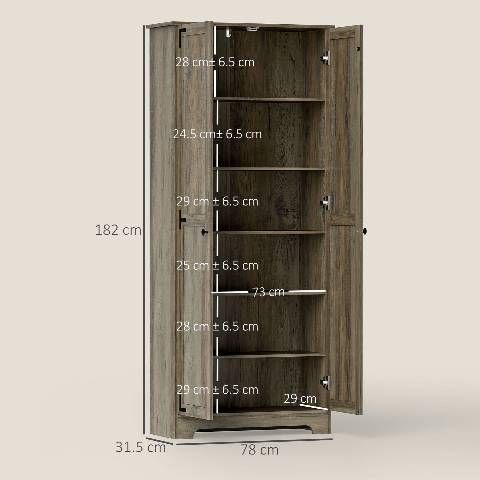 HOMCOM Farmhouse Kitchen Cupboard, Kitchen Cabinet, Grey Wood-effect