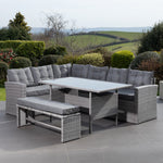 Piana Outdoor Rattan Corner Sofa With Table And Bench | Set of 10 | Grey