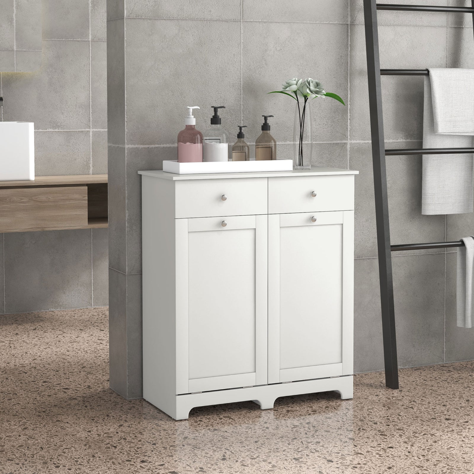 Bathroom Cabinet With 1/2 Laundry Baskets | Large | White