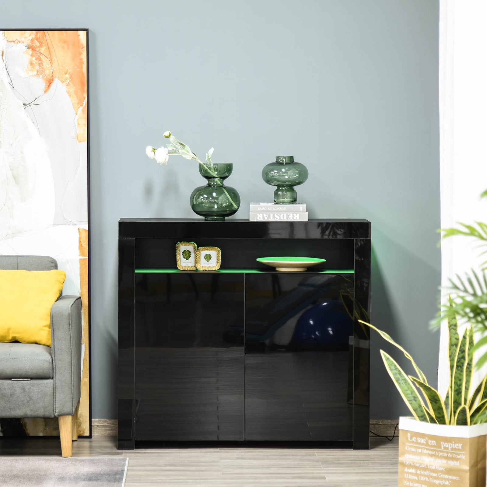 Modern High Gloss Rgb Led Cabinet Cupboard Console | One Size | Black
