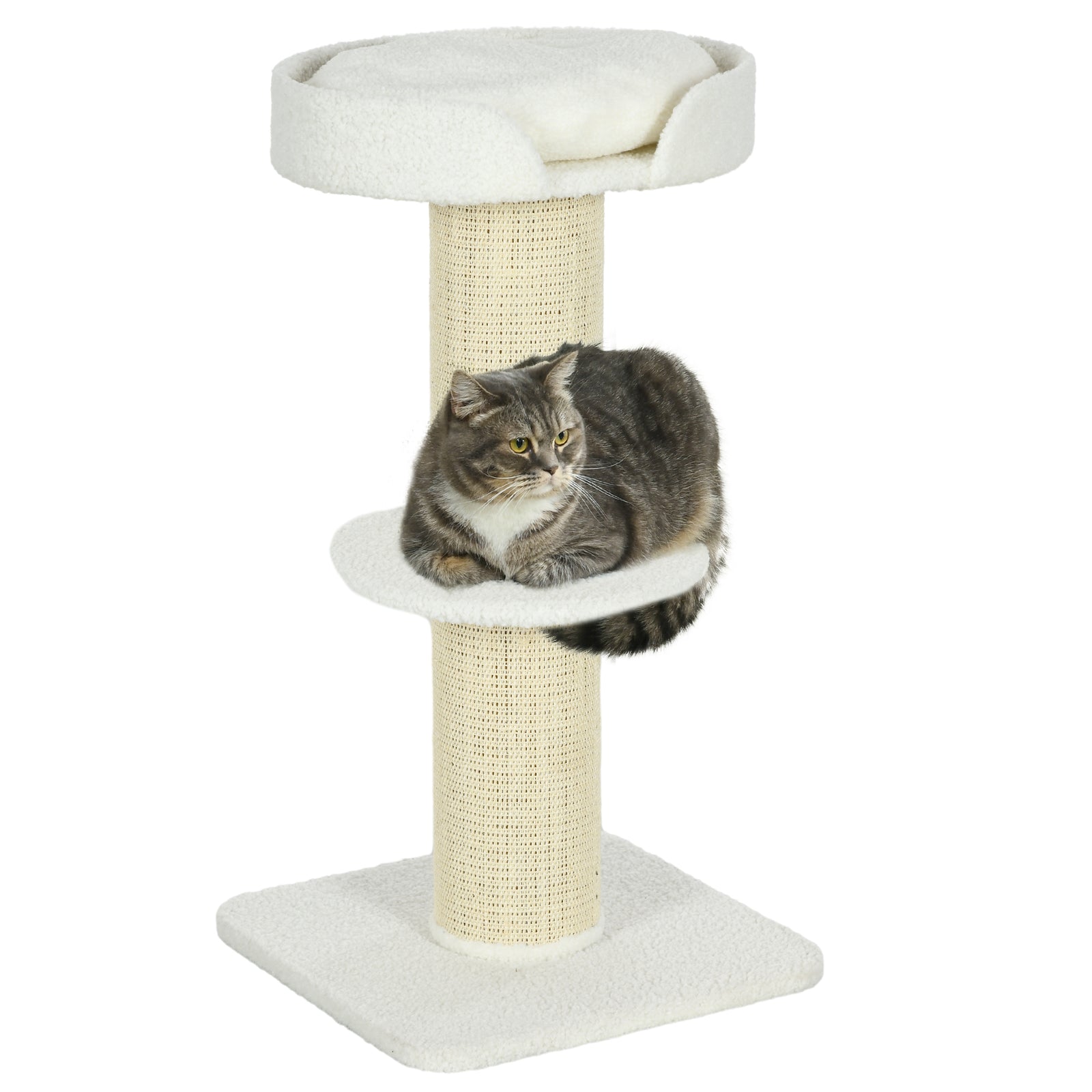 2-tier Cat Kitten Resting Tree W/ Top Basket Cushion Sisal Post | White