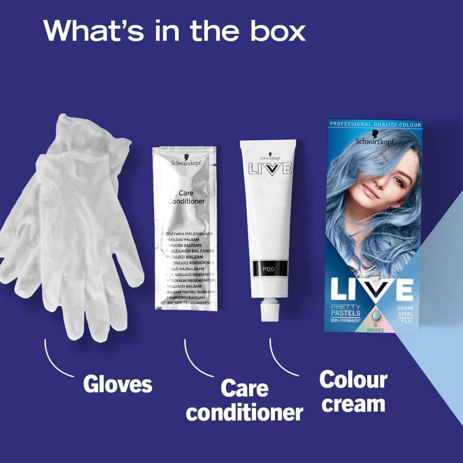 Live Ultra Brights Semi-permanent Hair Dye, P121 Denim Steel 3pk