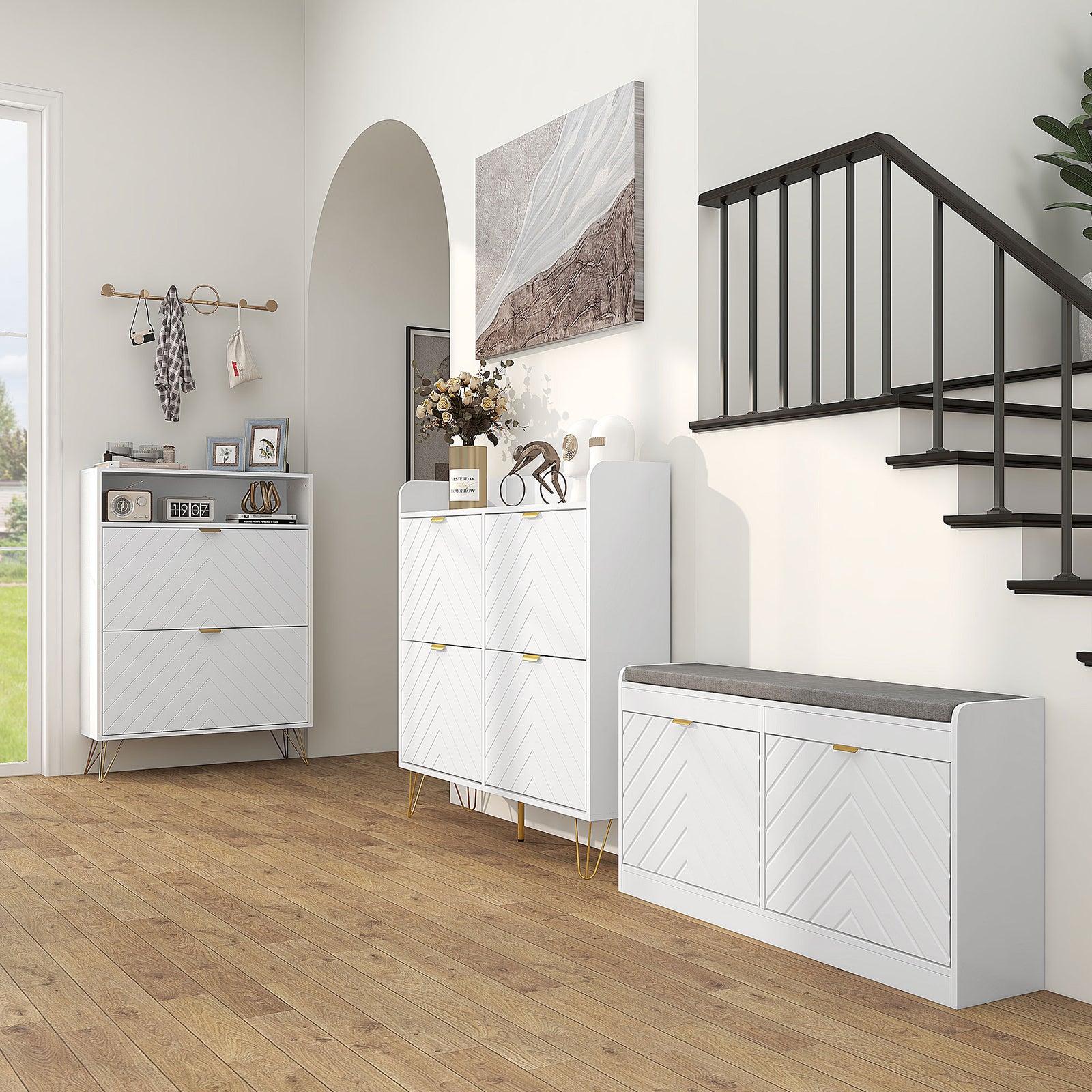 Narrow Shoe Storage Cabinet With 2 Flip Drawers For 12 Pairs