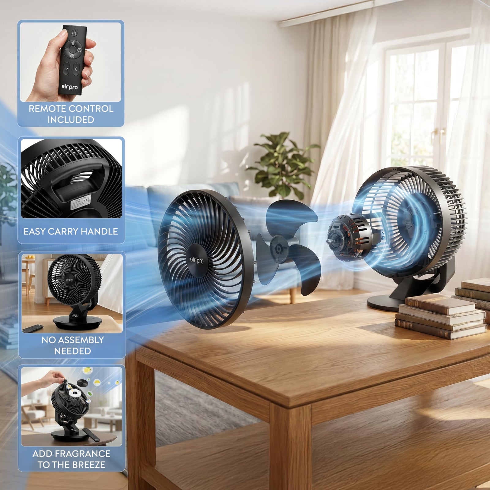 10in Desk Fan Smartvoice & Remote Control With 12h Timer | Black