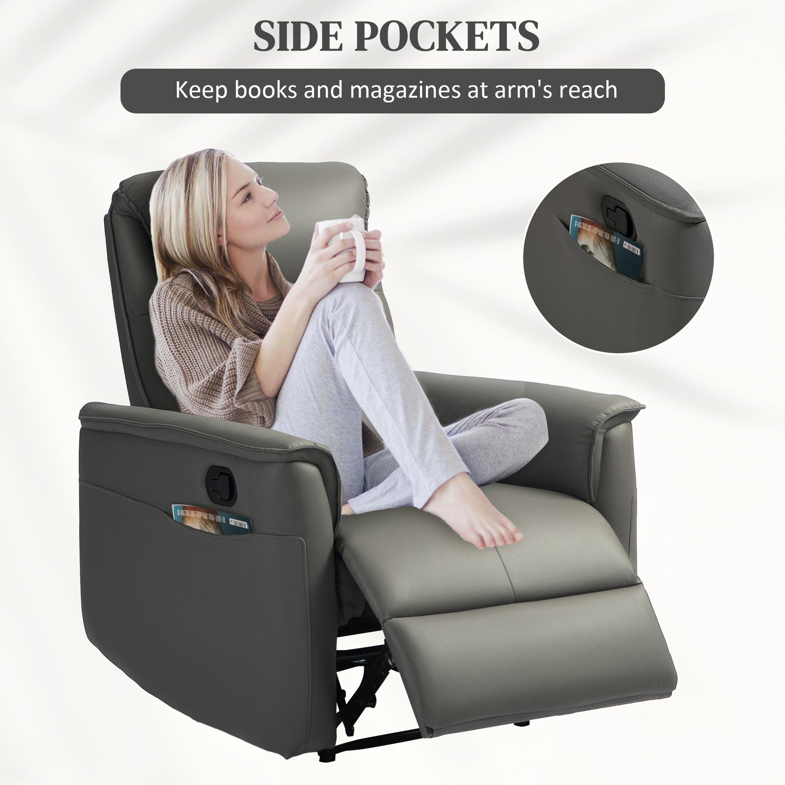 Recliner Armchair With Spring Cushion Adjustable Leg Rest