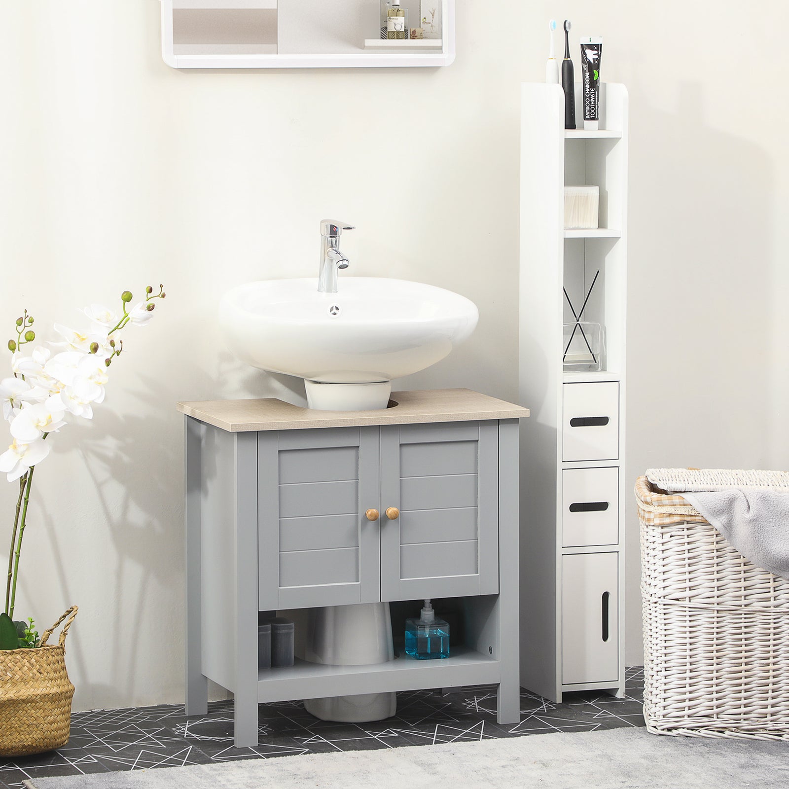 Bathroom Under Sink Cabinet Vanity Unit Adjustable Shelf
