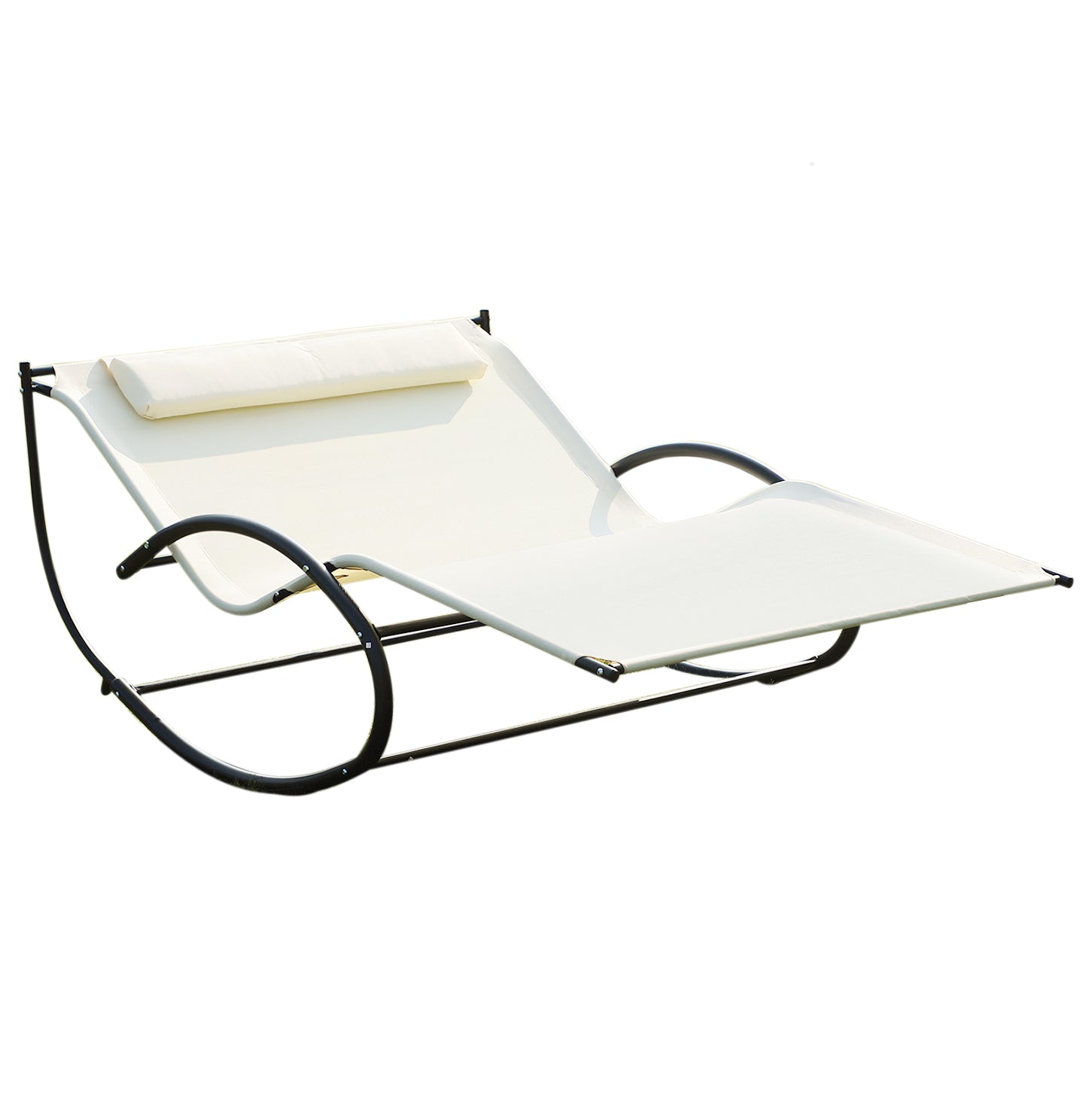 Double Rocking Sun Lounger  With Armrest And Headrest Pillow | Beige