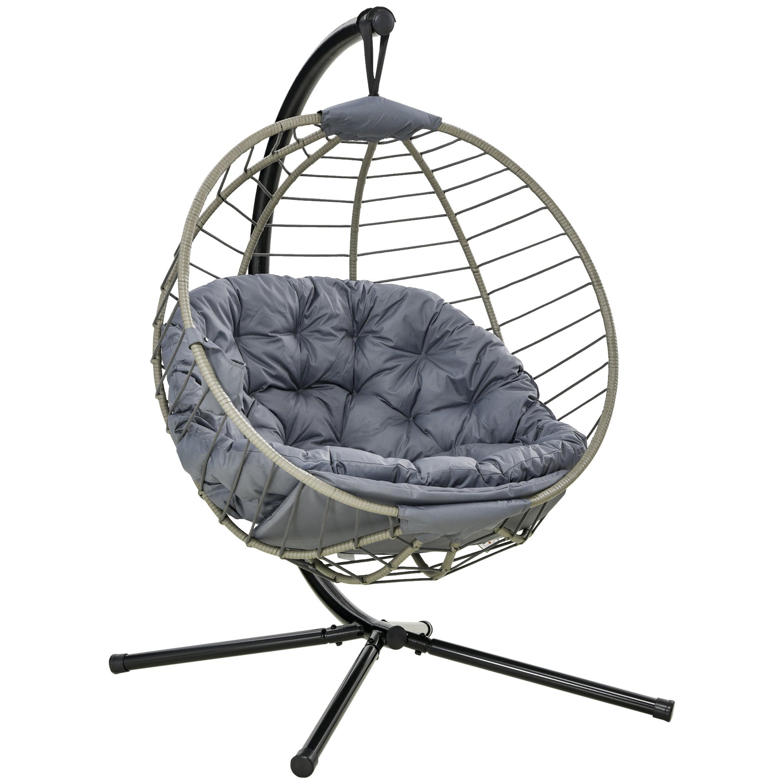 Hang Chair With Thick Cushion, Foldable Basket & Cup Holder
