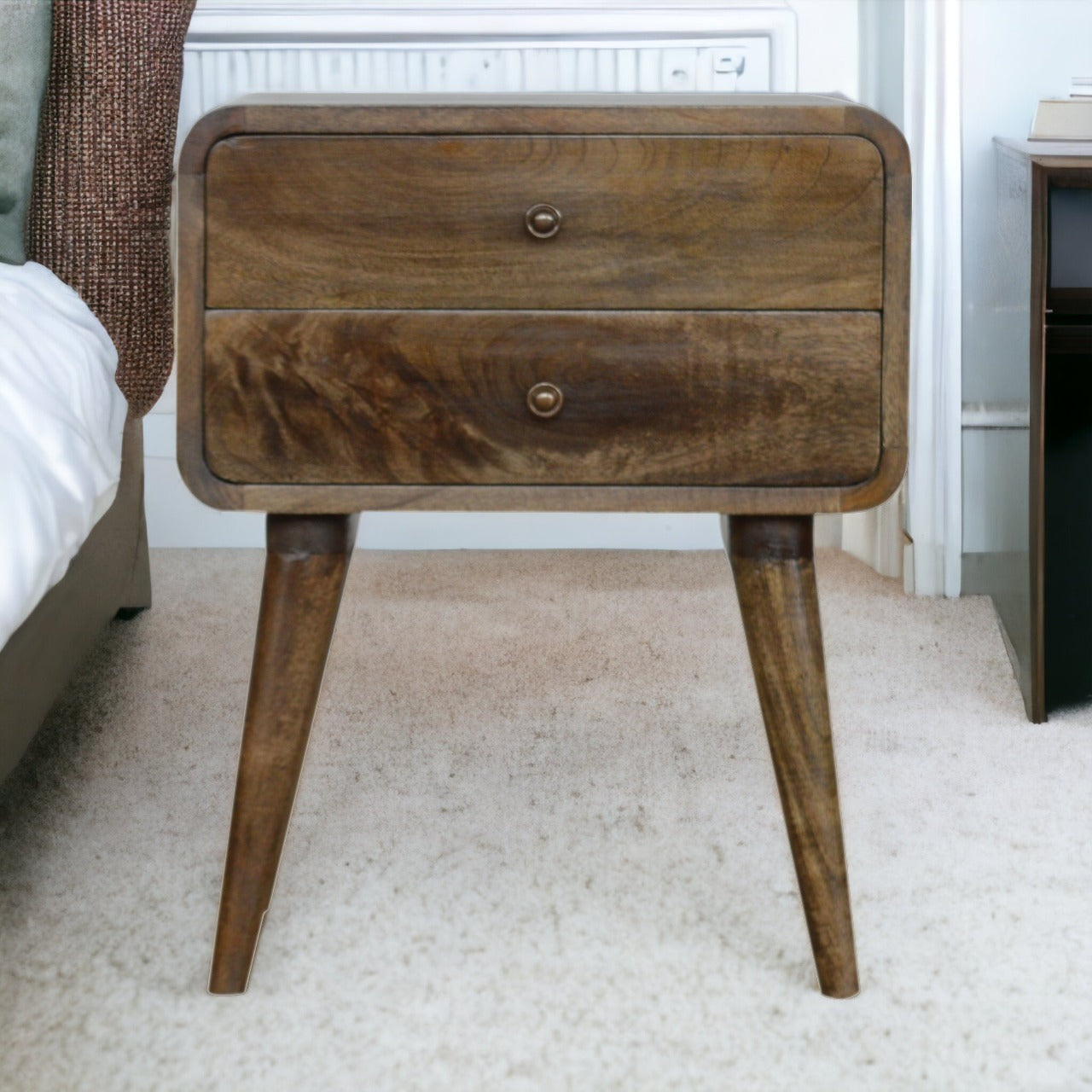 Solid Wood Curved Classic Grey Washed Bedside