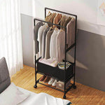 Double Rod Metal Clothes Rack On Wheels | Large | Black