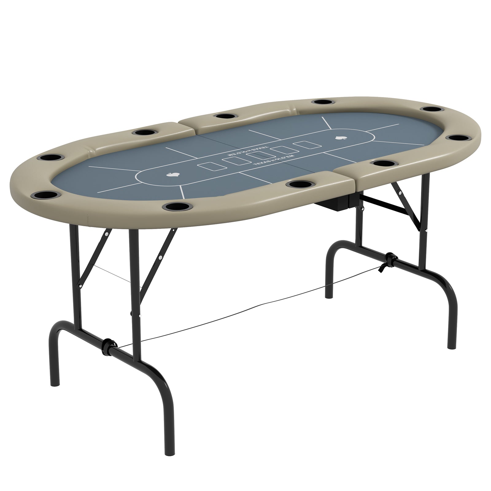8 Player Folding Poker Table With Cup Holder, Brown