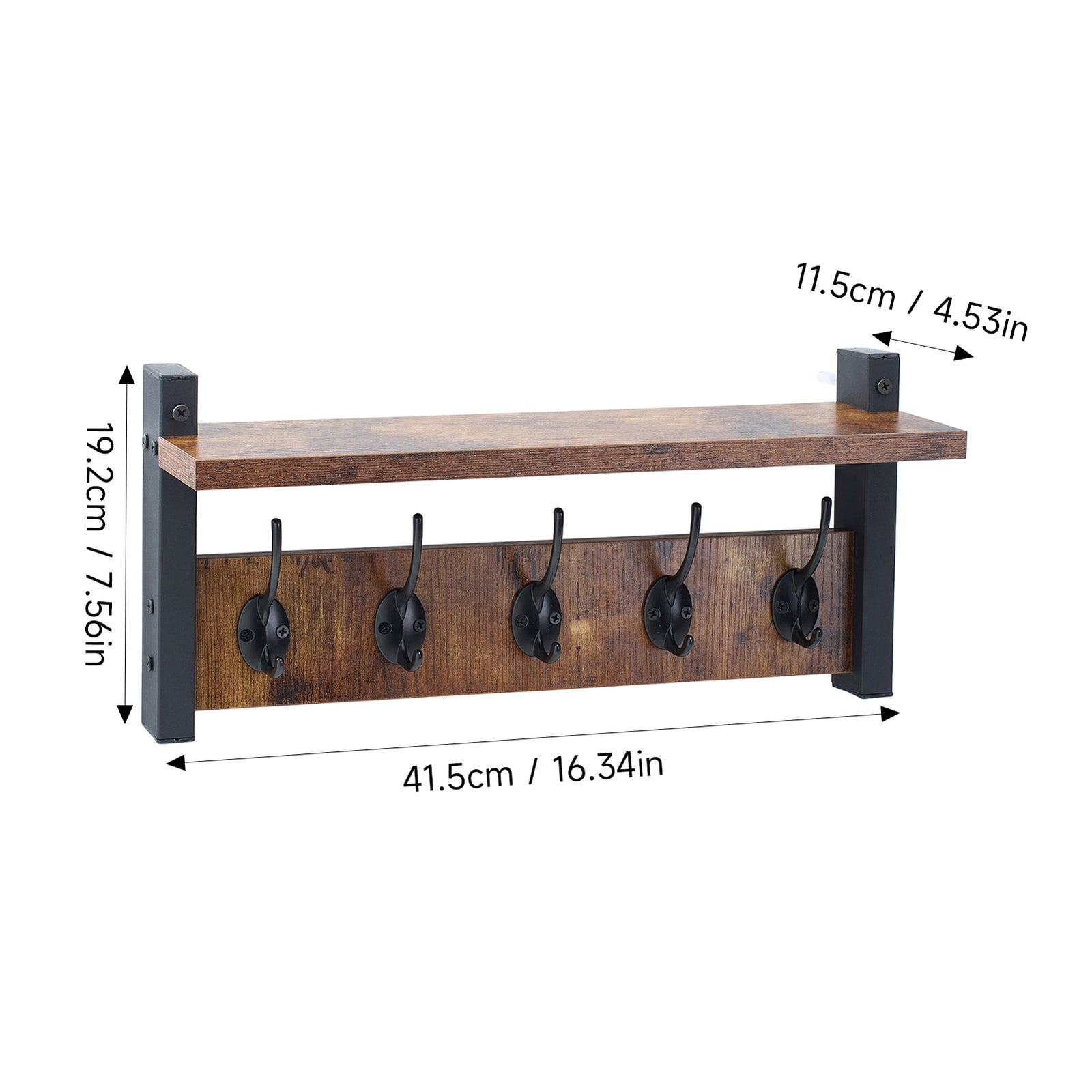 Breeins Wall-mounted Entryway Rustic Coat Rack Shelf With 5 Hooks