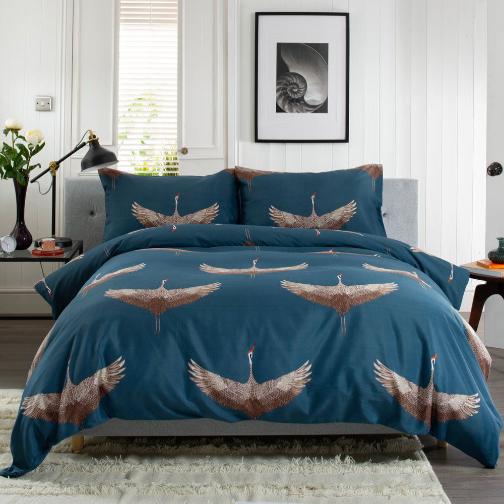 New Stork Cotton Rich 200 Thread Count Reversible Duvet Cover Set | Double | Dark Sea Green
