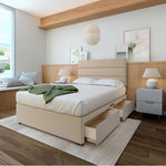 Plush Velvet 2 Drawer Divan Base And Lined Headboard | King | Natural
