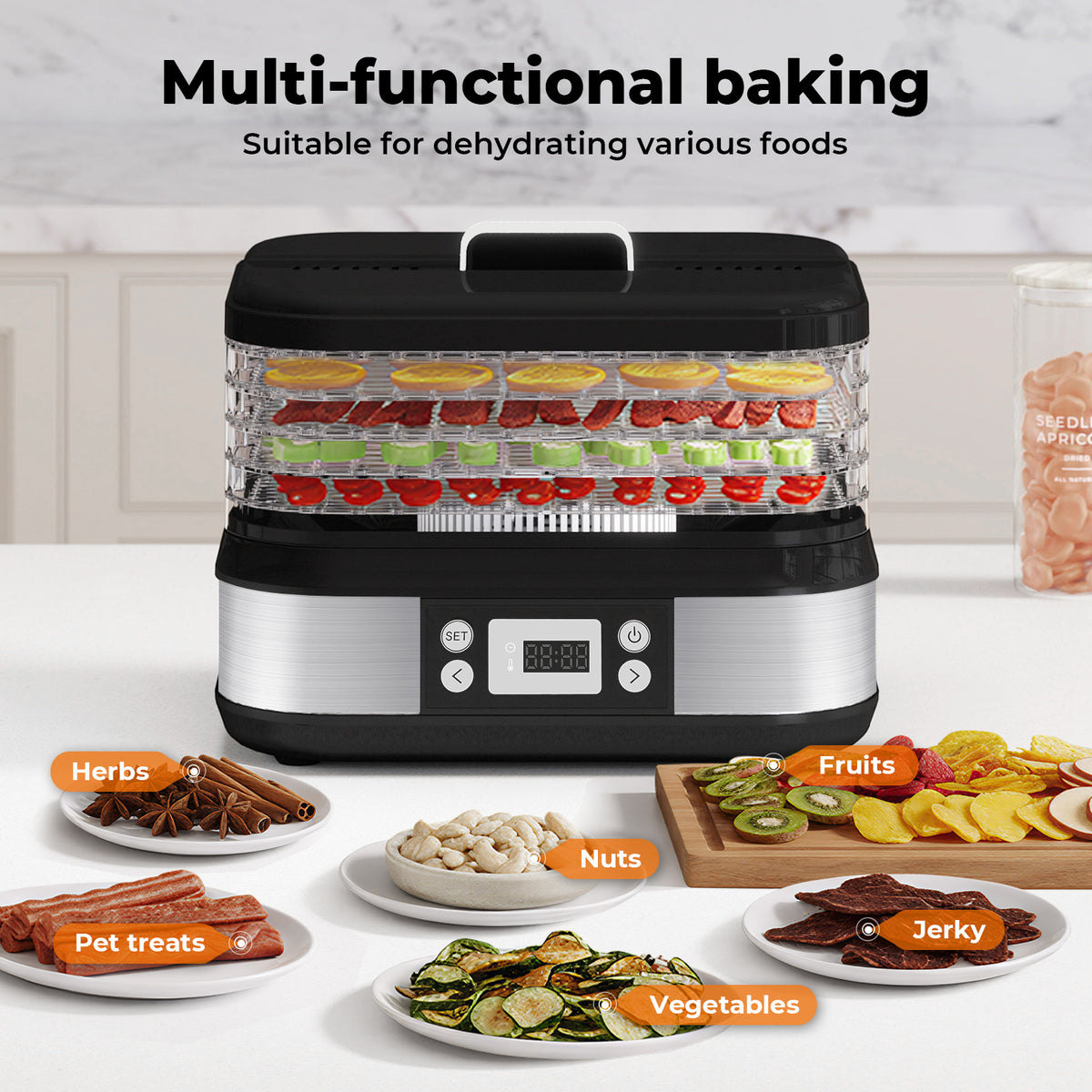 Spector Food Dehydrator 5 Tier Fruit Dryer Meat Drying Machine 450w 35-70°c Temp