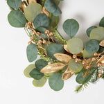 HOMESCAPES Green & Gold Eucalyptus Christmas Wreath, 56 Cm