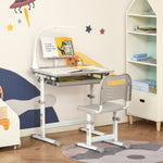 Kids Study Desk And Chair Set W/ Usb Lamp, Adjustable Height | Grey
