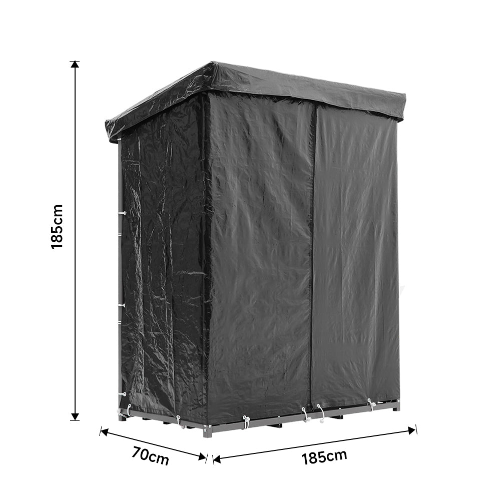 Firewood Rack With Rain Cover Outdoor Galvanised Steel Storage | Large | Black