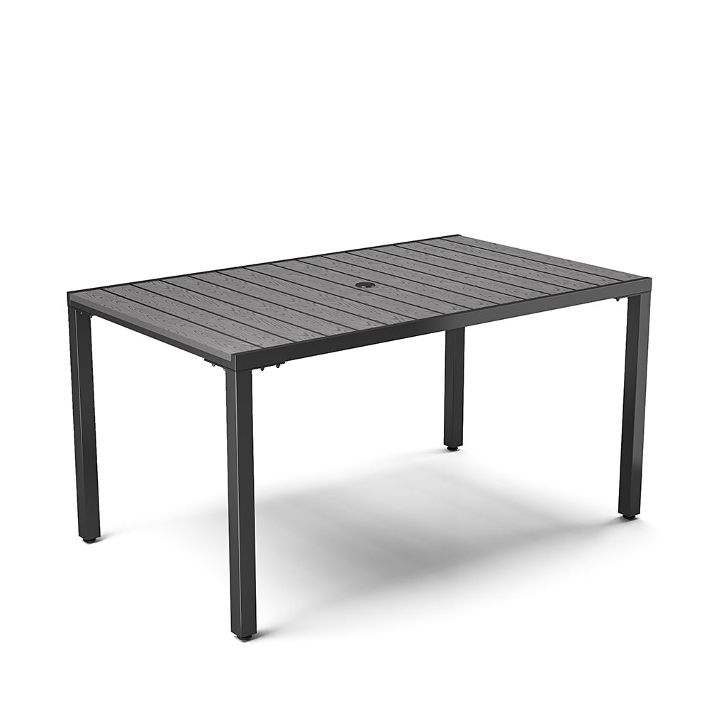 Rectangular Wood Effect Garden Dining Table With Parasol Hole Grey - 150w X 90d X 72h Cm