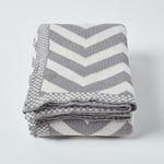 Chevron Herringbone Cotton Knitted Throw | 150cm x 200cm | Grey