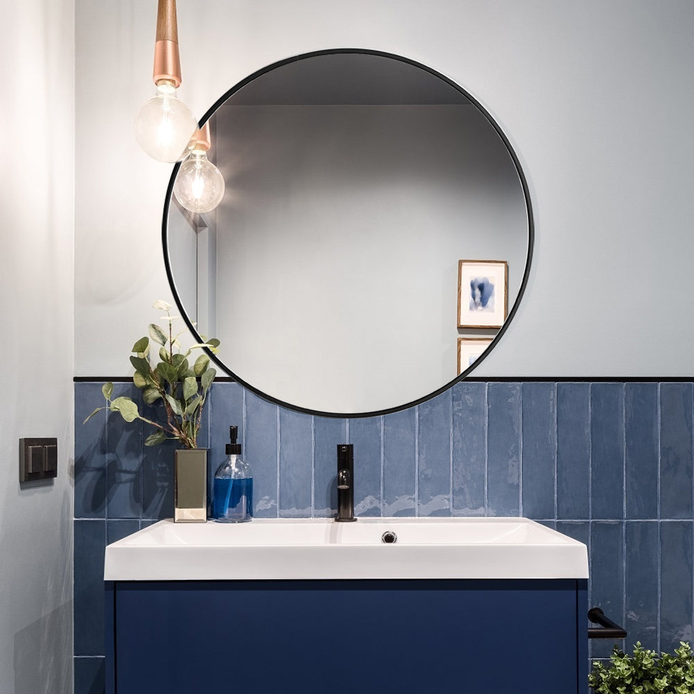 40cm/60cm/80cm Diameter Nordic Round Round Wall Mirror Bathroom Framed Mirror Wall Hanging | 40cm | Black