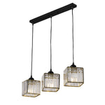 3-light Crystal Pendant Light Height Adjustable Rectangular Ceiling Chandelier | Black