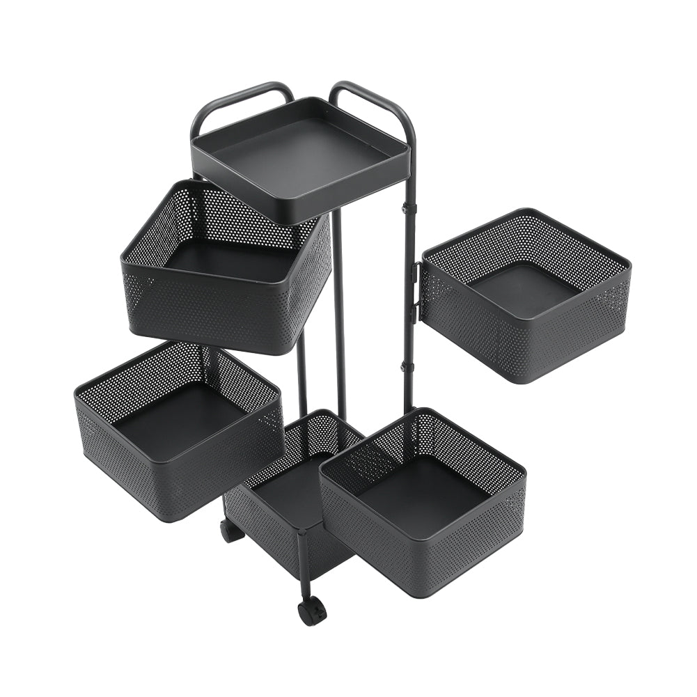 Multi-layer Storage Shelf Trolley 3/4/5 Tier Square Organizer Rack With Swivel Design For Kitchen | Large | Black