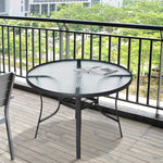 106cm Round Garden Dining Table W/ Tempered Glass Top