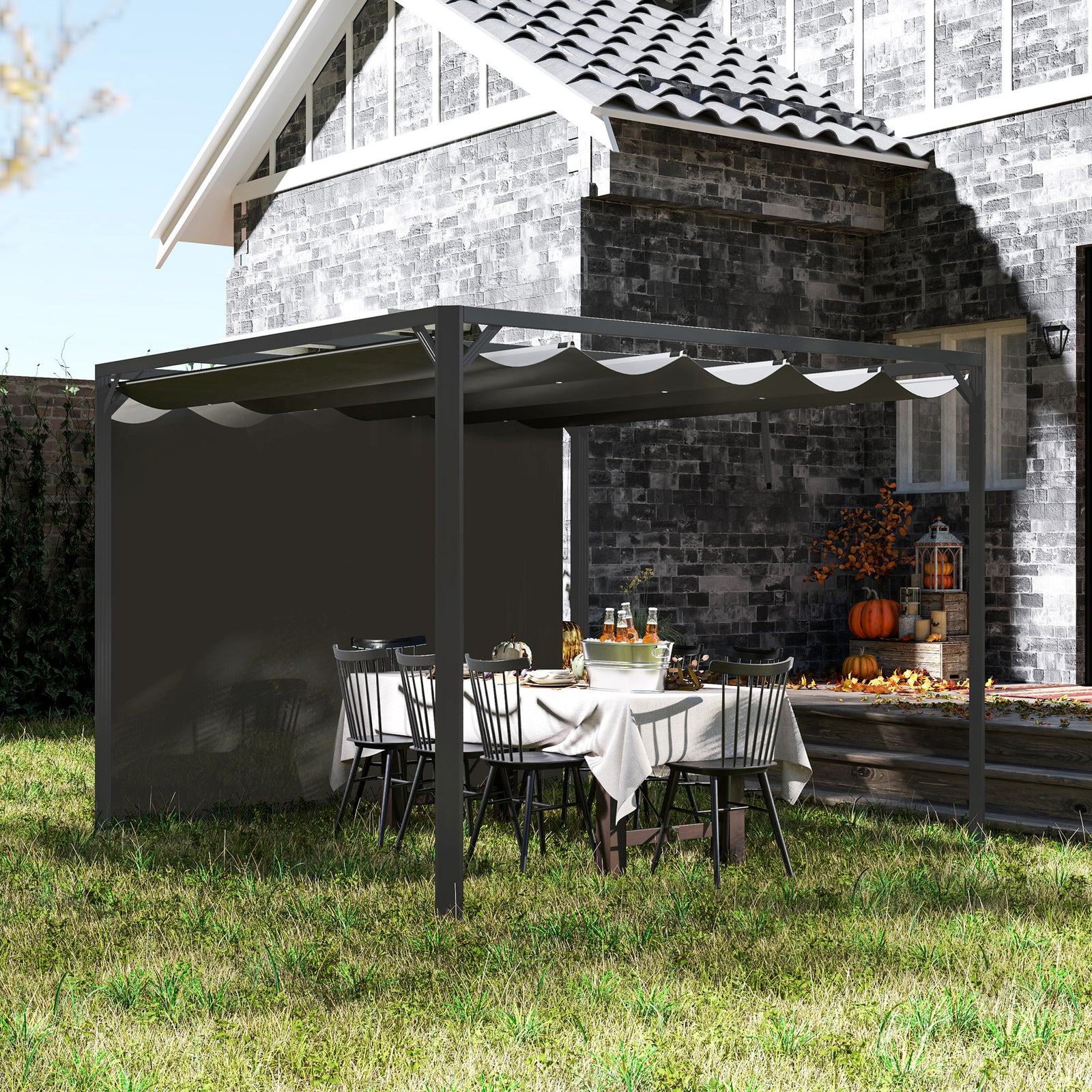 3 X 3(m) Pergola With Retractable Roof & Roller Shade | Dark Gray