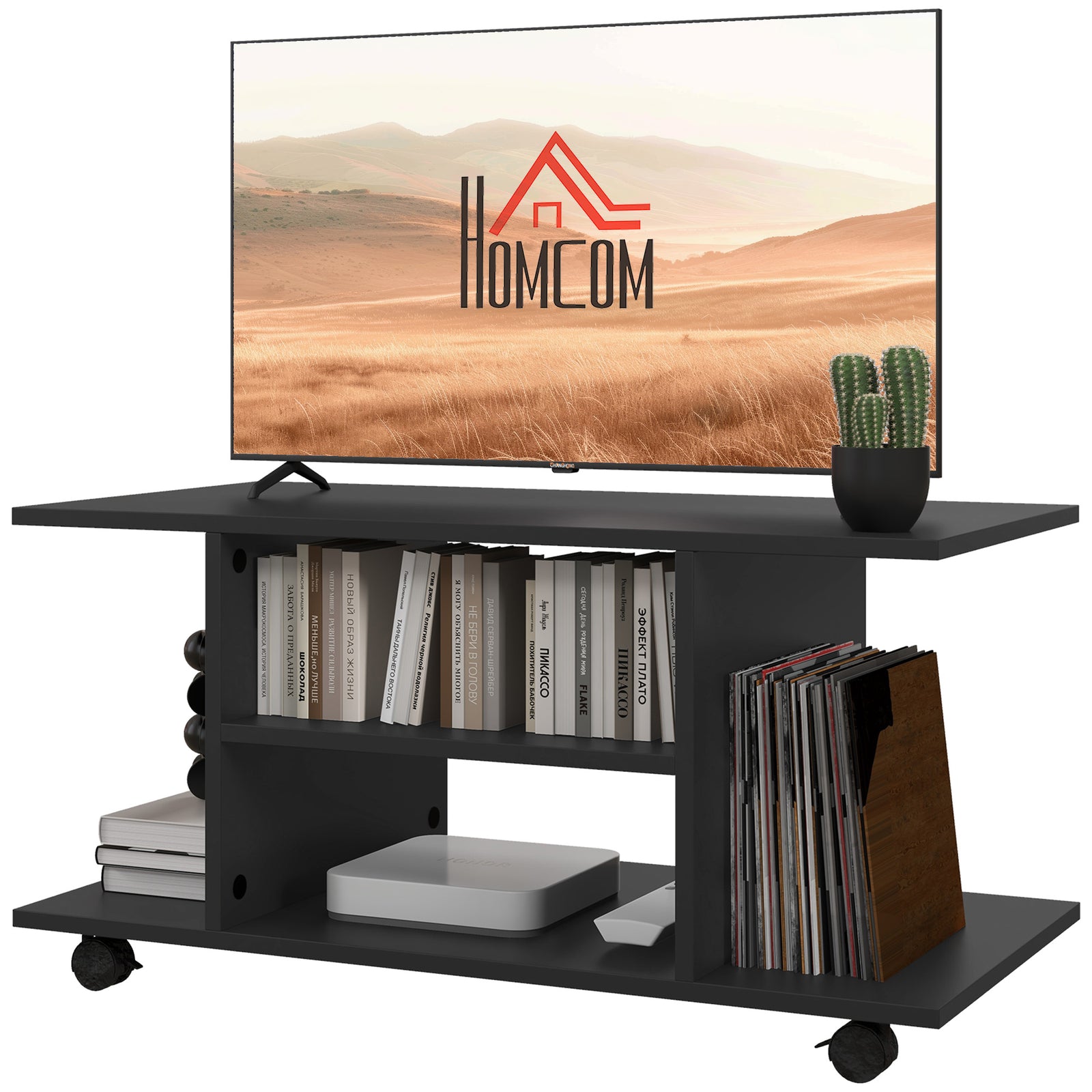 Modern Tv Cabinet Stand Storage Shelves Black