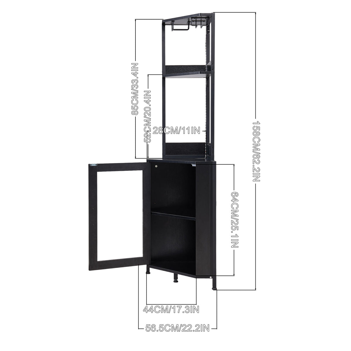 Breeins Industrial Tall Corner Bar Cabinet With Power Socket & Led Lighting