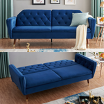 Velvet Click Clack Button Back Sofa Bed - 3 Seater | Blue