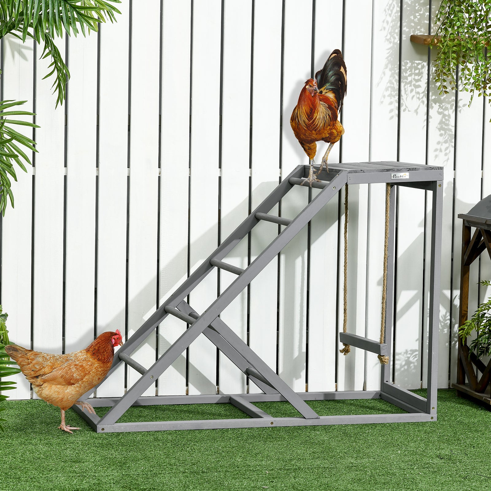Pawhut Chicken Coop Toy With Swing, Ladder, Platform For 2 Chickens, Hens, Grey