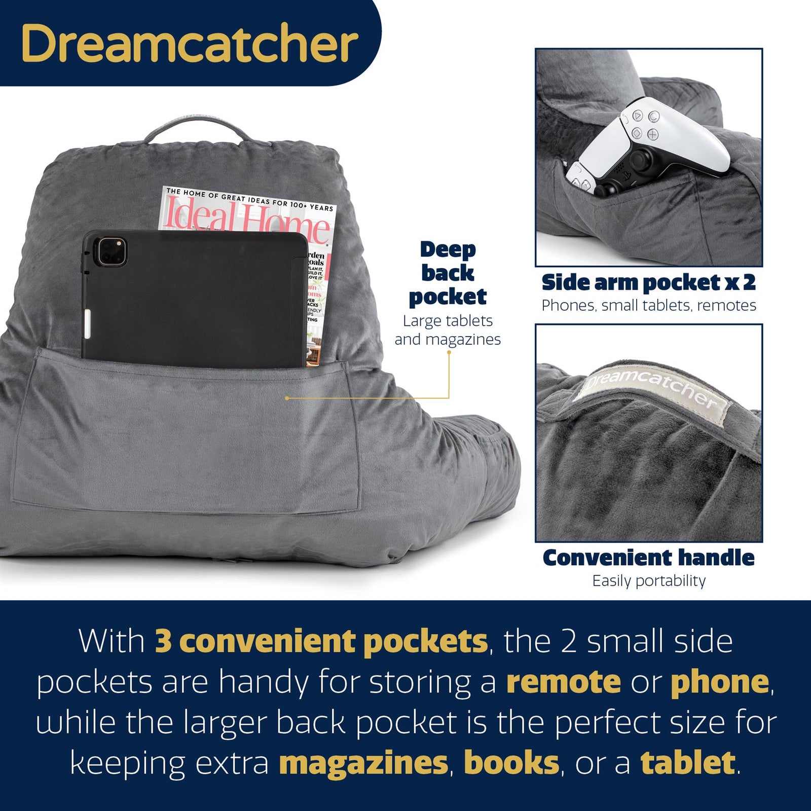 Large Reading Pillow, Shredded Memory Foam Cuddle Cuddle Cushion Backrest, Arm Support ,washable Velvet Cover | L | Grey