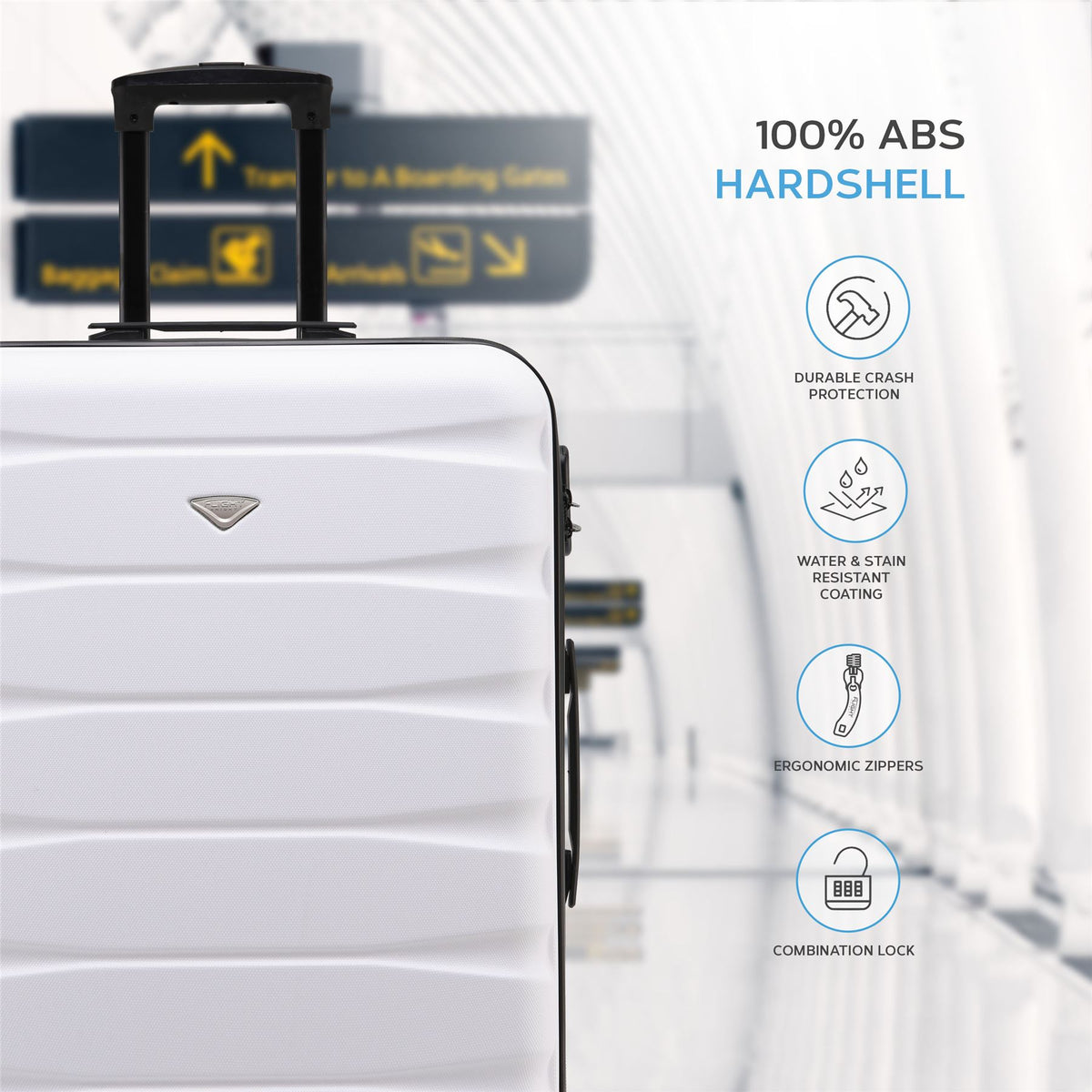 Set Of 3 Hard Shell Suitcase Cabin & Check In Cases With Tsa Lock - Overhead Cabin With Medium & Large Check-in Bag | Set of 3 | Off White