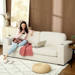 Modern 3 Seater Sofa Upholstered Corduroy Sofa Couch Cream White
