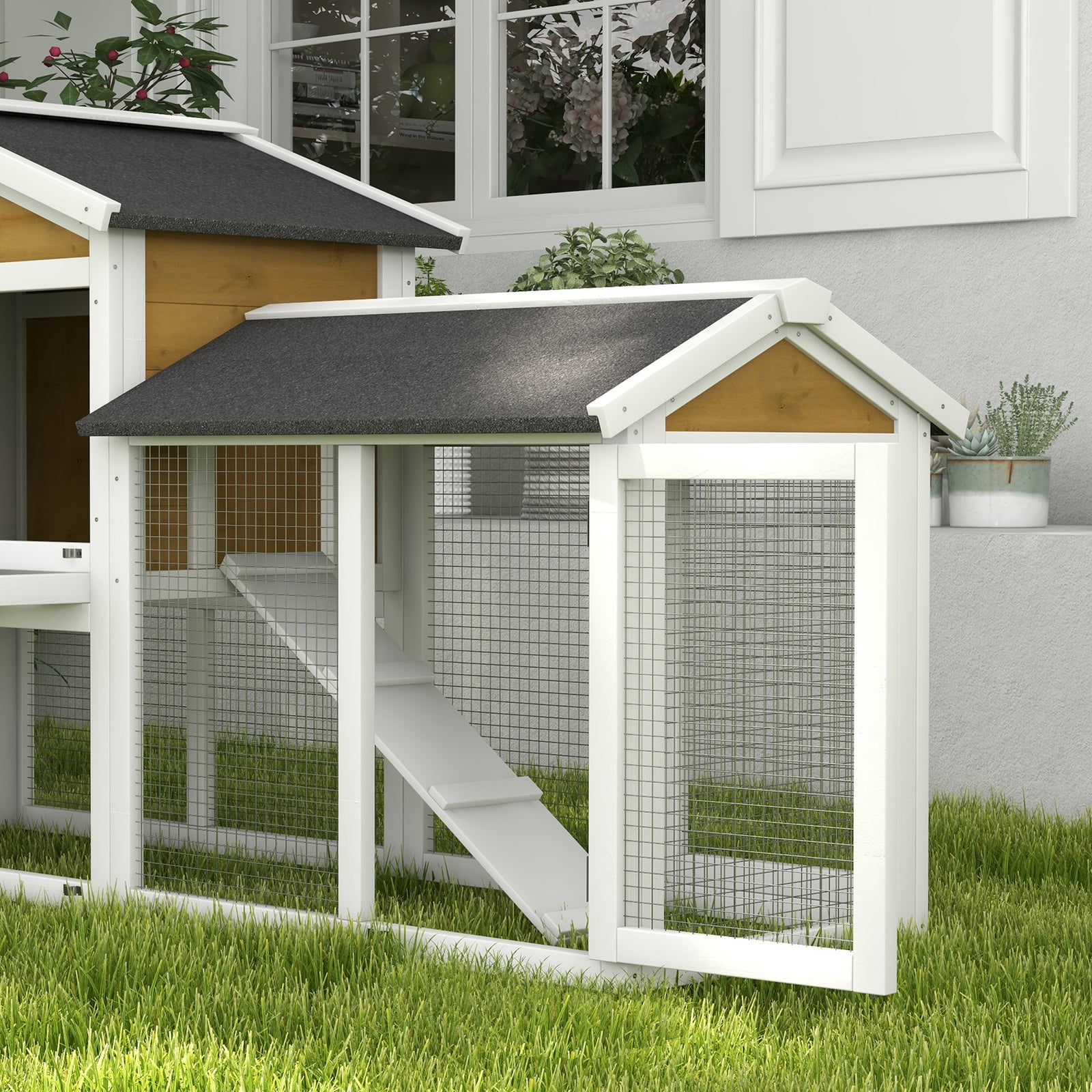5ft Wooden Rabbit Guniea Pigs Hutch With Run 2 Tiers Outdoor Cage Pet House