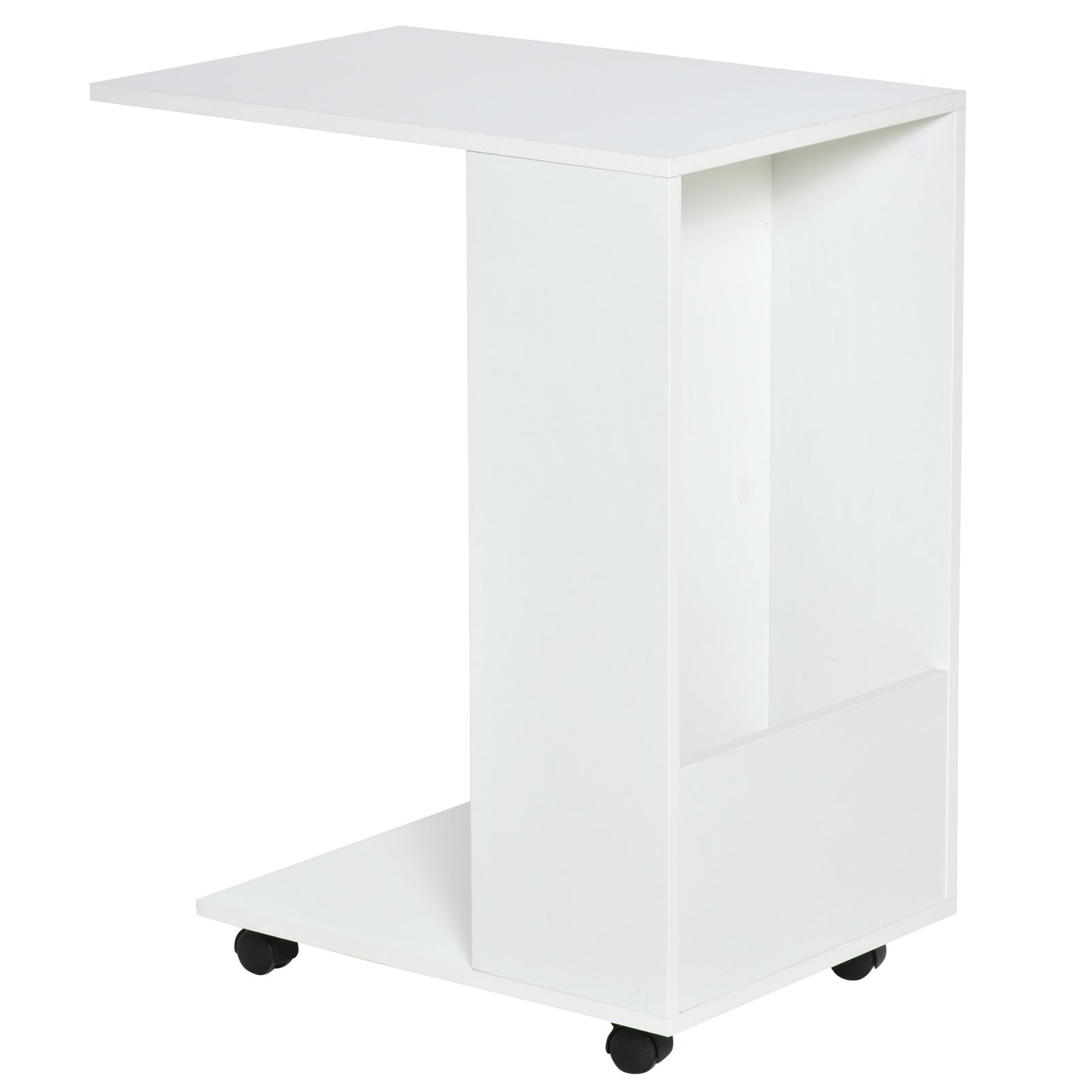 Mobile Sofa Side Table For Laptop Coffee W/ Storage | White