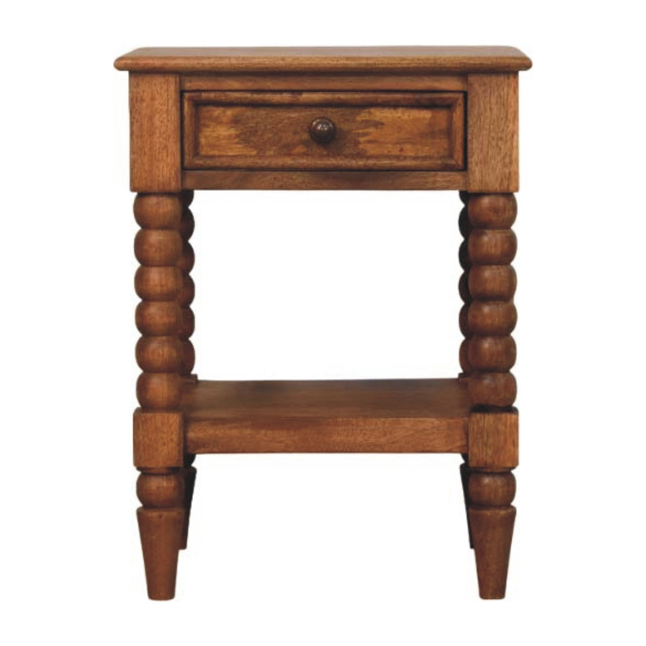 Solid Wood Spindle Bedside, 1 Drawer And Open Shelf, Light Brown