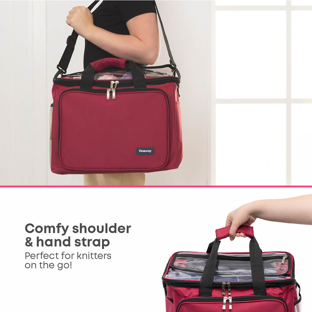 Fineway Crochet Knitting Bag Maroon Yarn Wool Needle Craft Storage Case