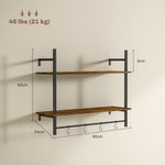 Wall Shelf Unit With 4 Hooks For Living Room, Entryway | One Size | Brown