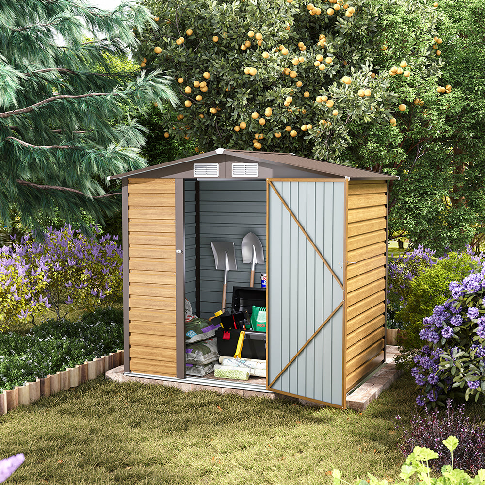 6×4ft Outdoor Metal Shed – Tawny Galvanized Steel Storage With Lockable Door & Ventilation