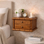 Bamboo Bedside In Amber Oak Finish, 2 Drawers, Brown